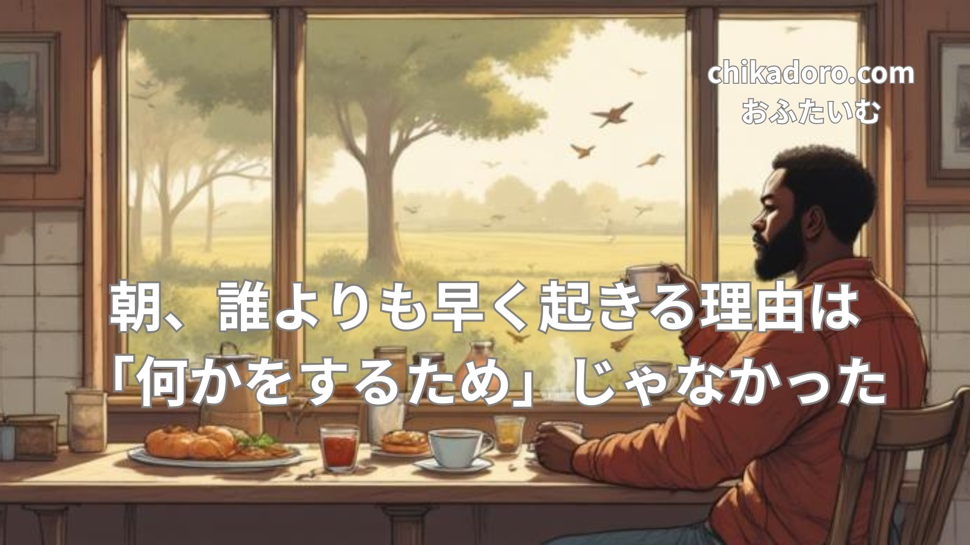 朝の薄暗いリビングで静かにコーヒーを淹れるパパ