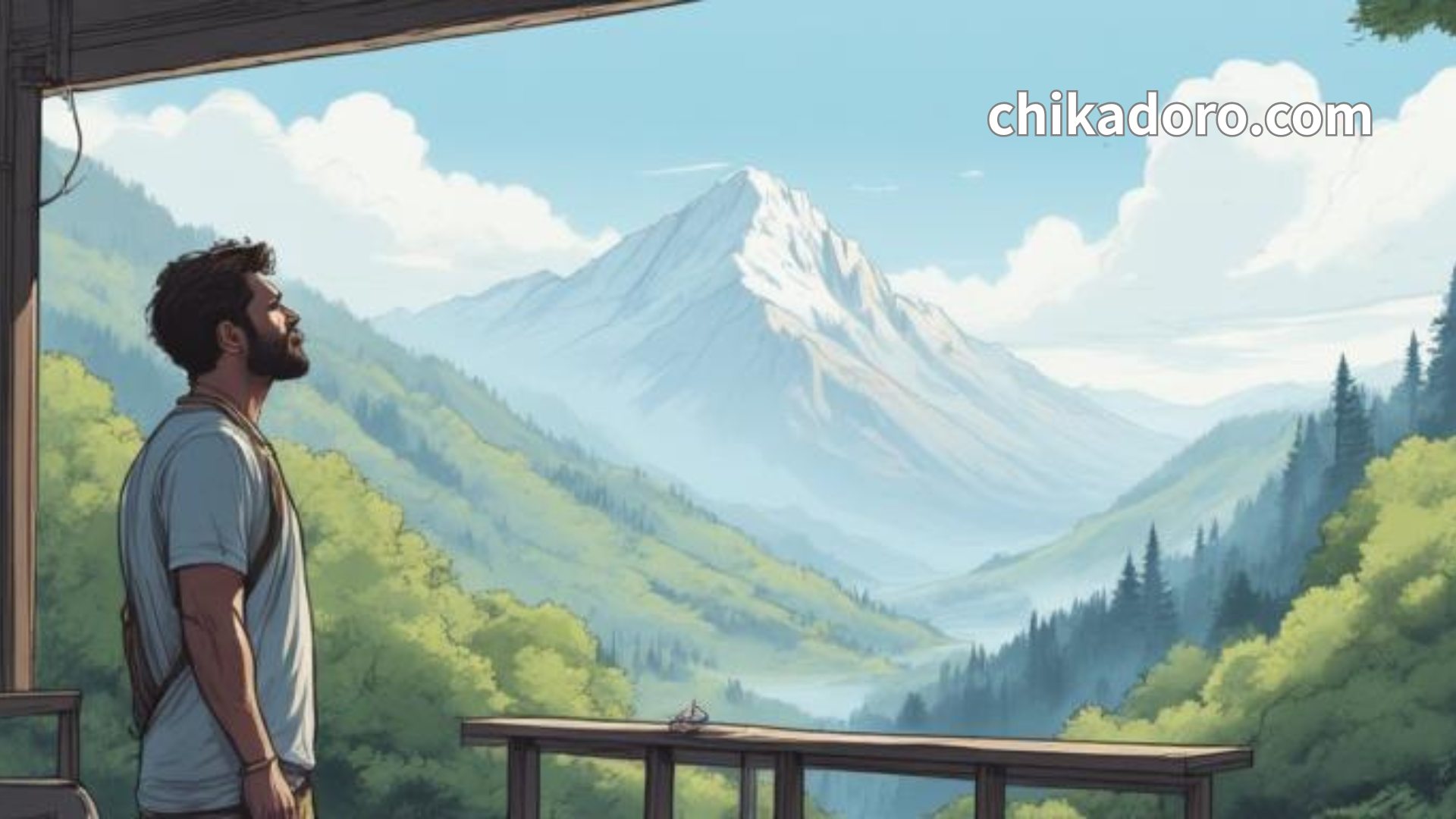 ベランダでコーヒーを飲みながら10分の切り替え時間を過ごすパパ